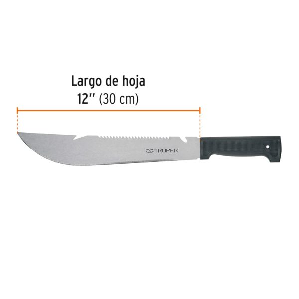 100655 - Machete rambo 12', cacha inyectada negra, TRUPER