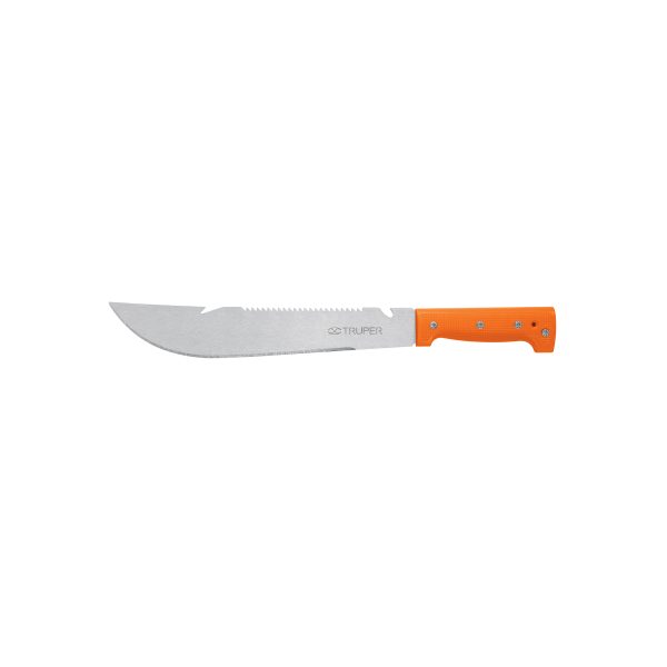 15890 - Machete rambo 12',cacha remachada naranja, con funda, TRUPER