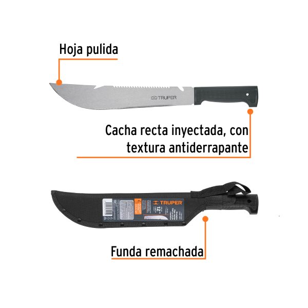 15870 - Machete rambo 12', cacha inyectada negra, con funda, TRUPER