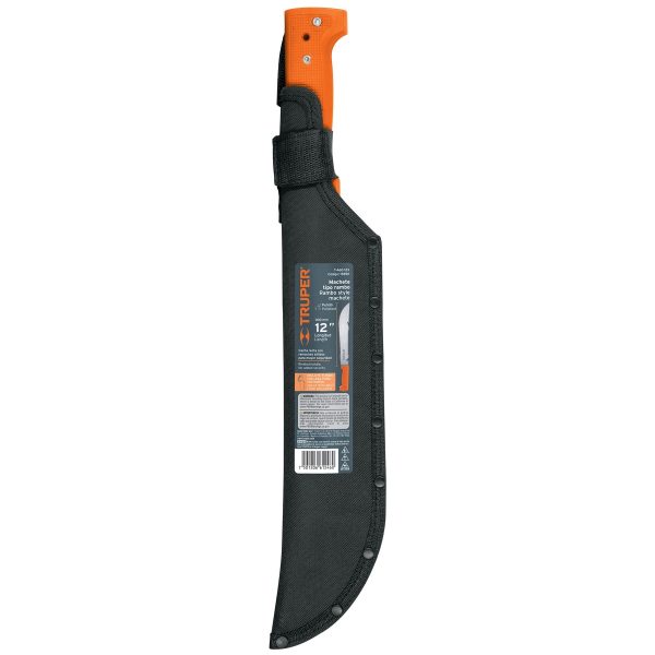 15890 - Machete rambo 12',cacha remachada naranja, con funda, TRUPER