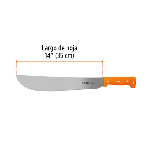 15883 - Machete estándar 14' cacha naranja remachada, Truper