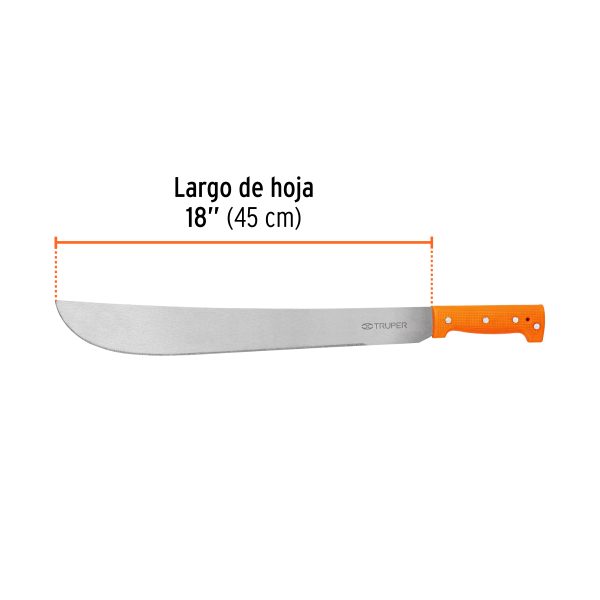 15885 - Machete estándar 18' cacha naranja remachada, Truper