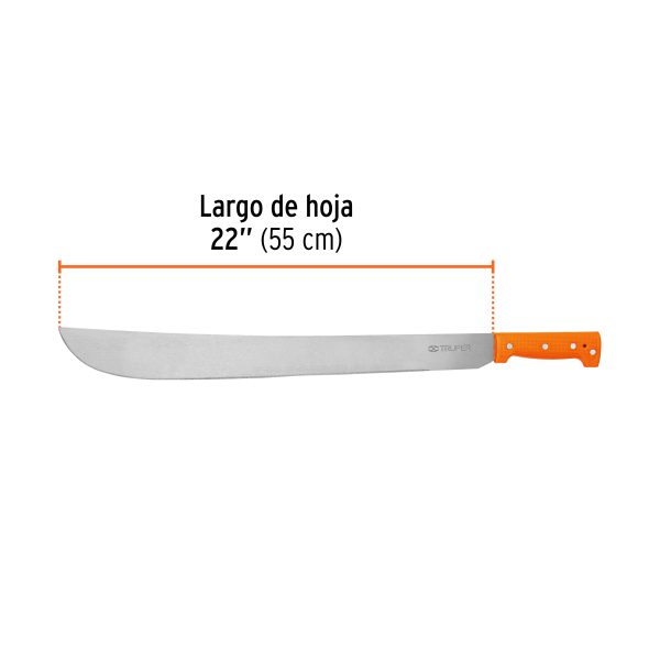 15887 - Machete estándar 22' cacha naranja remachada, Truper