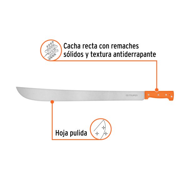 15888 - Machete estándar 24' cacha naranja remachada, Truper