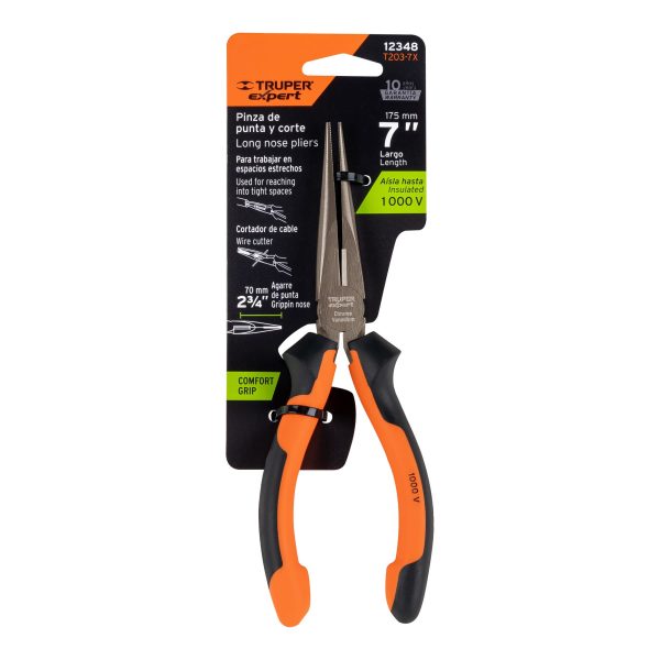 12348 - Pinza punta y corte 7' mango Comfort Grip, Truper Expert