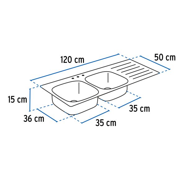 47023 - Tarja de empotrar 120x50cm doble tina derecha, Foset Basic