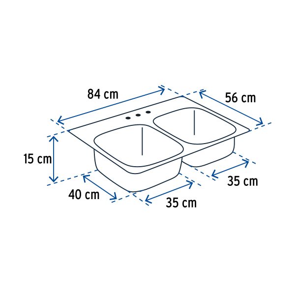 47024 - Tarja de empotrar 84x56cm doble tina, Foset Basic