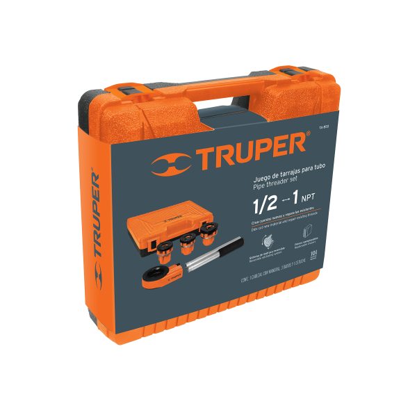 13070 - Juego de 4 tarrajas para tubo de 1/2' a 1', Truper