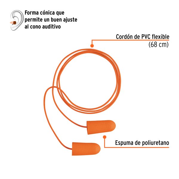 14223 - Tapón auditivo desechable de espuma con cordón, Truper