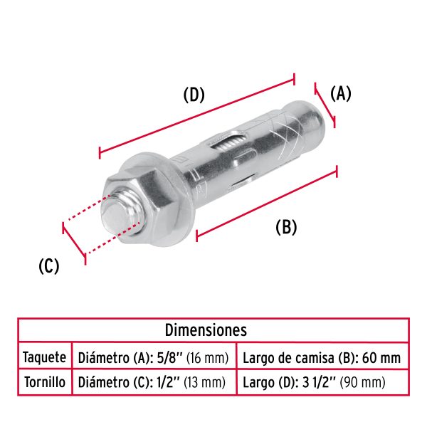 47356 - Caja con 25 taquetes expansivos de 1/2' con tornillo, Fiero
