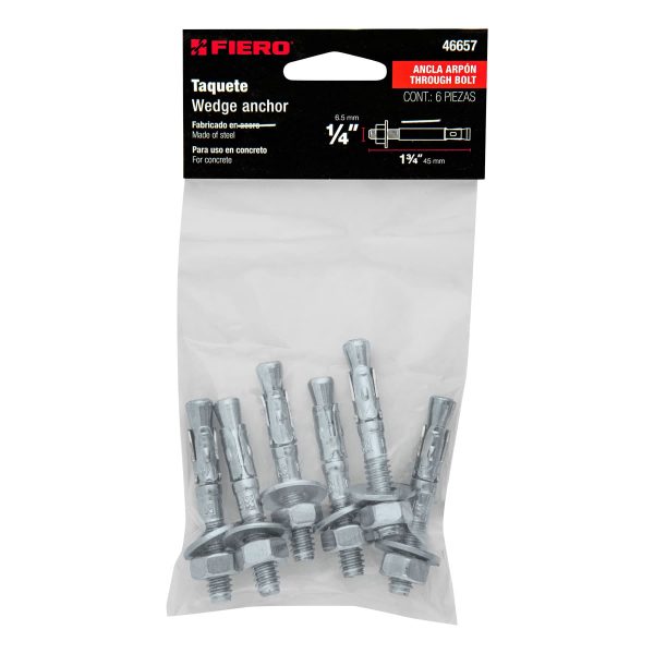 46657 - Bolsa con 6 taquetes arpón 1/4' x 1-3/4', Fiero