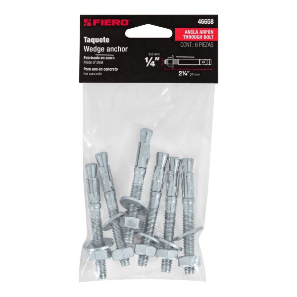 46658 - Bolsa con 6 taquetes arpón 1/4' x 2-1/4', Fiero