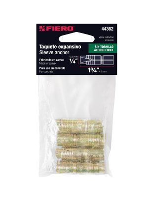 44362 - Bolsa con 4 taquetes expansivos de 1/4' sin tornillo, Fiero