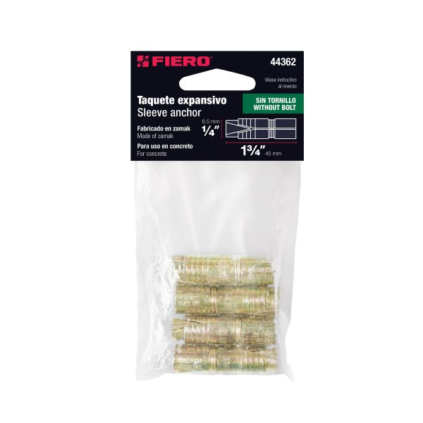 44362 - Bolsa con 4 taquetes expansivos de 1/4' sin tornillo, Fiero