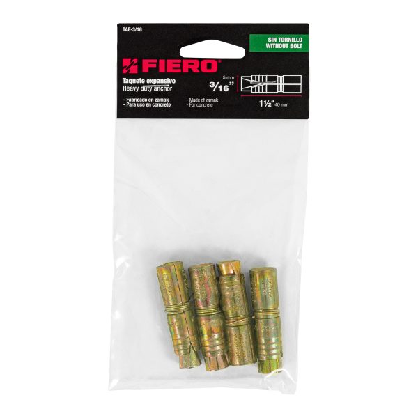 47373 - Bolsa con 4 taquetes expansivos de 3/16' sin tornillo, Fiero