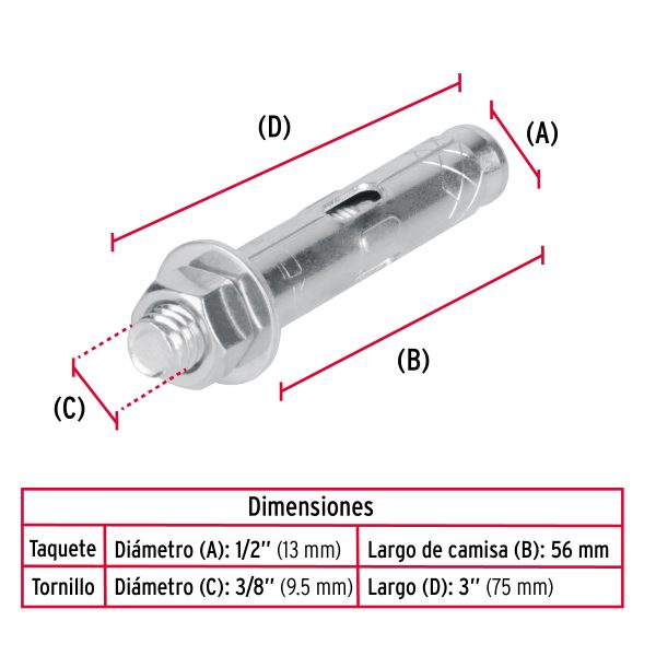 47370 - Bolsa con 4 taquetes expansivos de 3/8' con tornillo, Fiero
