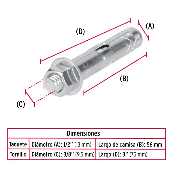 47339 - Caja con 50 taquetes expansivos de 3/8' con tornillo, Fiero