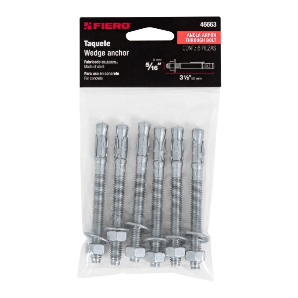 46663 - Bolsa con 6 taquetes arpón 5/16' x 3-1/2', Fiero