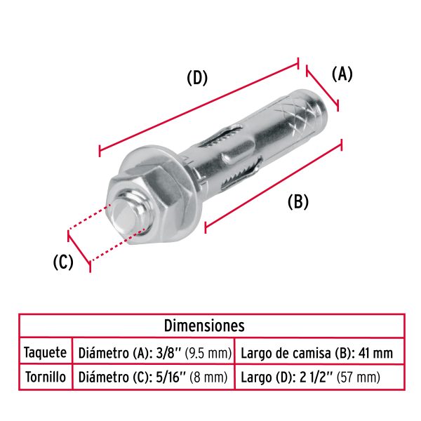 47320 - Caja con 100 taquetes expansivos de 5/16' con tornillo,Fiero