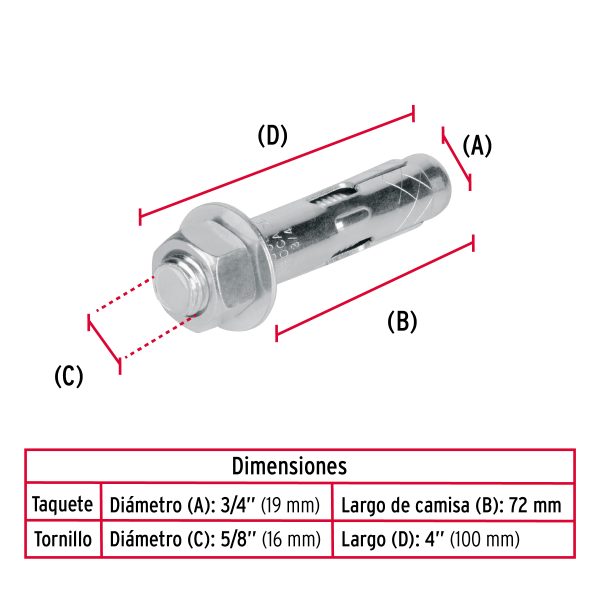 47362 - Caja con 25 taquetes expansivos de 5/8' con tornillo, Fiero