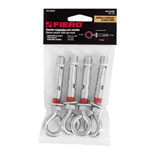 47560 - Bolsa con 4 taquetes expansivos 8x50 mm con armella cerrada