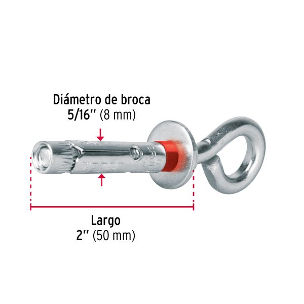 45734 - Caja con 100 taquetes expansivos 8x50 mm con armella cerrada