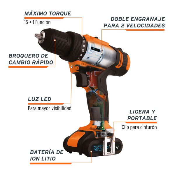 18153 - Taladro 3/8', 12V, 1 batería 2Ah, PRO