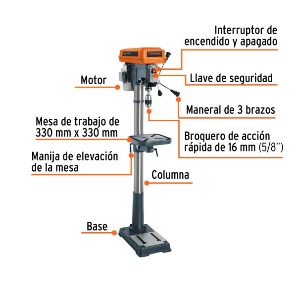 16180 - Taladro de piso 15', 1 HP (750 W), broquero 5/8', Truper