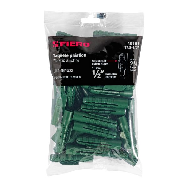 40164 - Bolsa con 50 taquetes de plástico 1/2', Fiero