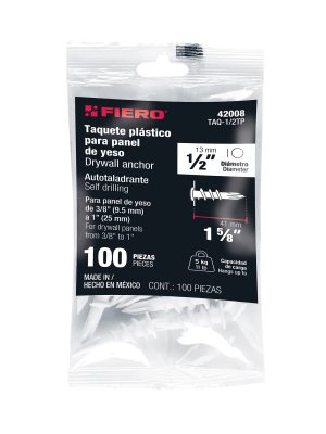 42008 - Bolsa c/100 taquetes plásticos 1/2', p/panel de yeso, Fiero
