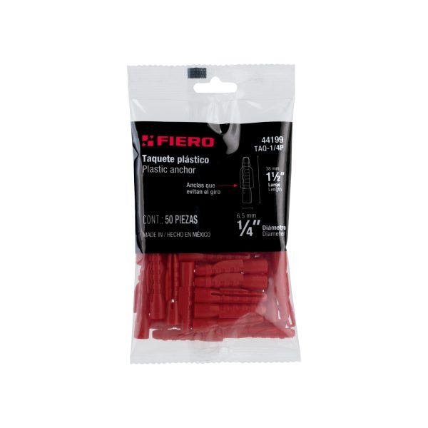 44199 - Bolsa con 50 taquetes de plástico 1/4', Fiero