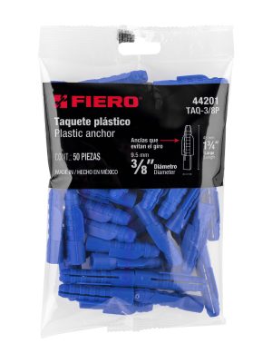 TAQ-3-8PE1.jpg 44201 - Bolsa con 50 taquetes de plástico 3/8', Fiero