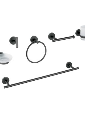 47975 - Juego de 6 accesorios para baño acabado negro, Foset Tubig