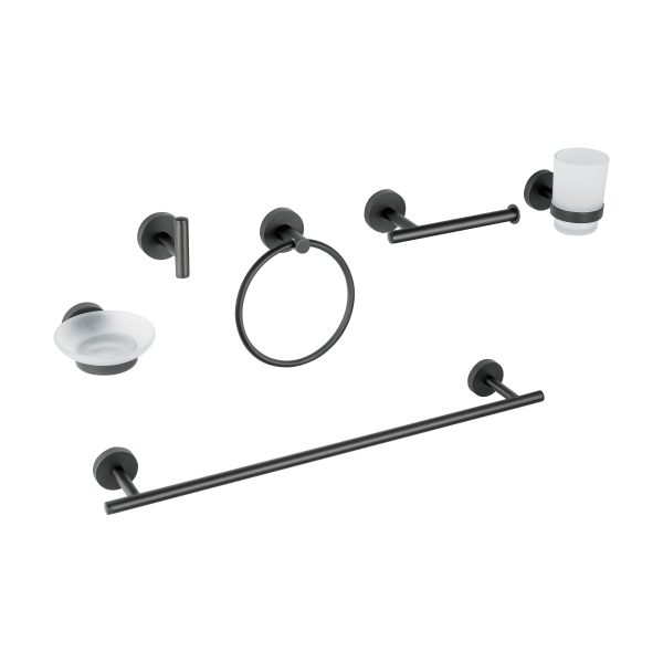 47975 - Juego de 6 accesorios para baño acabado negro, Foset Tubig