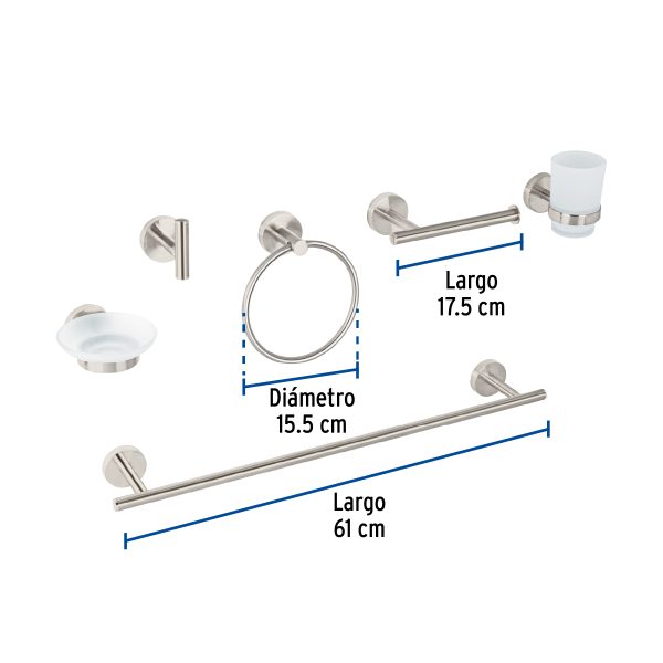 47974 - Juego de 6 accesorios para baño acabado satín, Foset Tubig