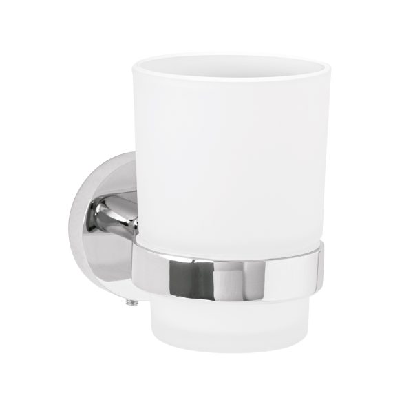 45955 - Portavaso cepillero cromo con vaso de vidrio, Foset Túbig
