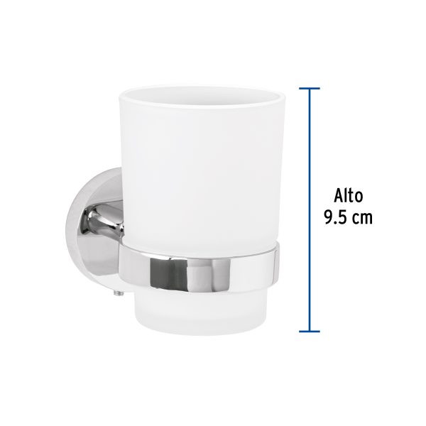 45955 - Portavaso cepillero cromo con vaso de vidrio, Foset Túbig