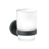 45957 - Portavaso cepillero negro con vaso de vidrio, Foset Túbig