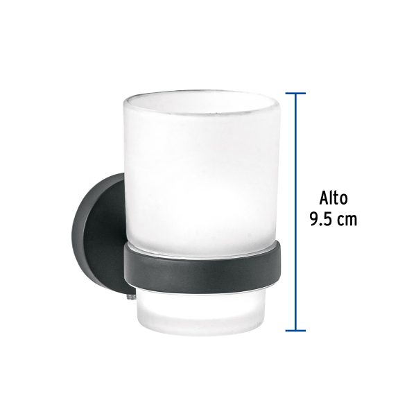 45957 - Portavaso cepillero negro con vaso de vidrio, Foset Túbig
