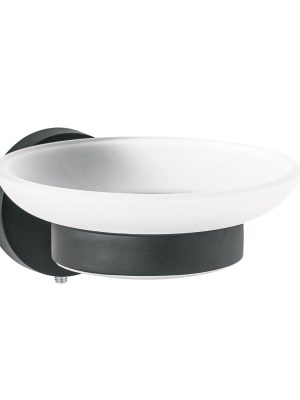 45966 - Jabonera metálica negro con plato de vidrio, Foset Túbig