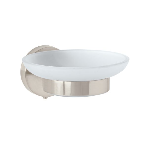 45965 - Jabonera metálica satín con plato de vidrio, Foset Túbig