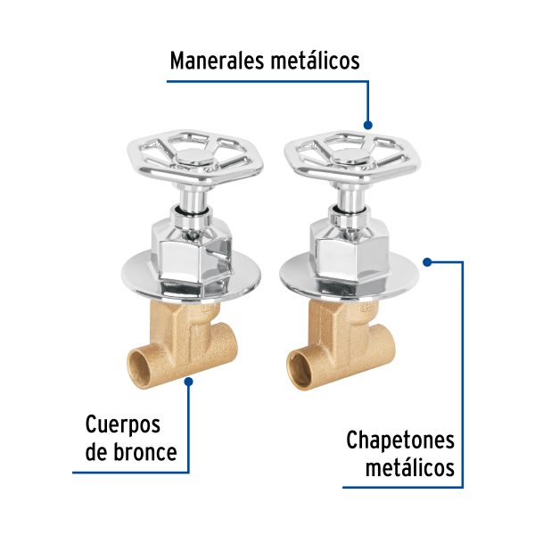 46786 - Juego llaves empotrar soldables, volante cromo, Túbig