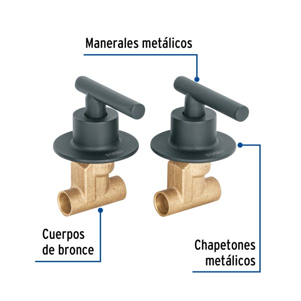 46782 - Juego llaves empotrar soldables, palanca negro, Túbig