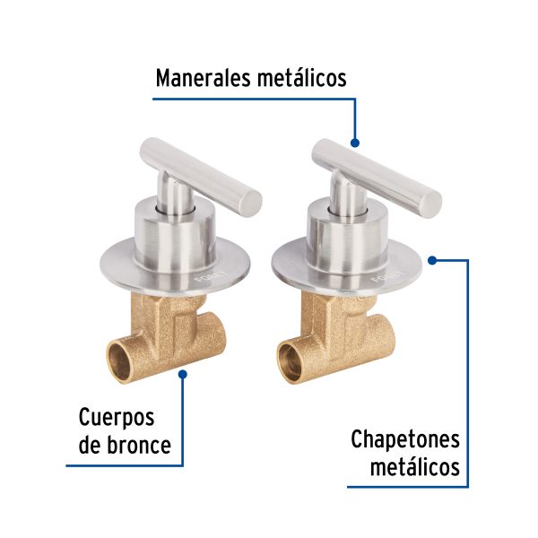46781 - Juego llaves empotrar soldables, palanca satín, Túbig