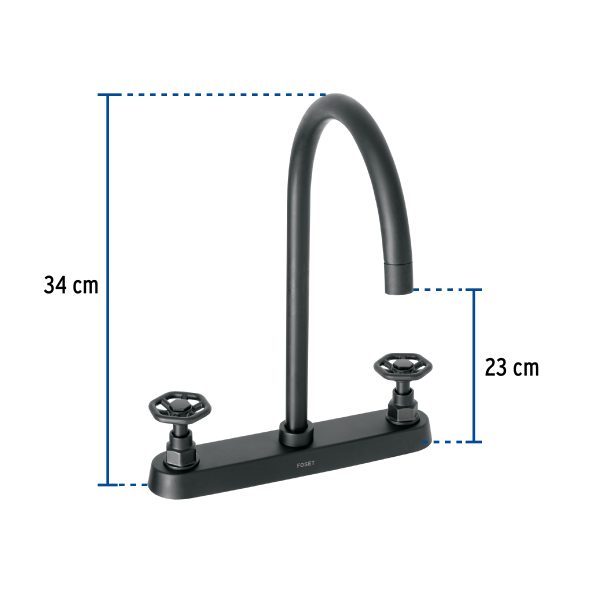 46776 - Mezcladora p/fregadero,manerales redondos,negro mate,Tubig