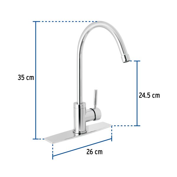 46765 - Monomando para fregadero, cuello alto, cromo, Foset Tubig