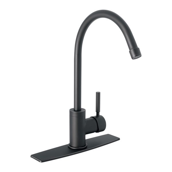 46767 - Monomando para fregadero, cuello alto, negro mate, Tubig