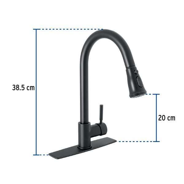46770 - Monomando para fregadero,cuello extraible,negro mate,Tubig