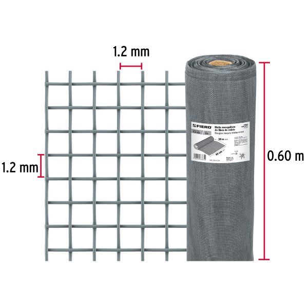 44949 - Rollo de 30 m x 0.6 m malla mosquitera fibra de vidrio gris