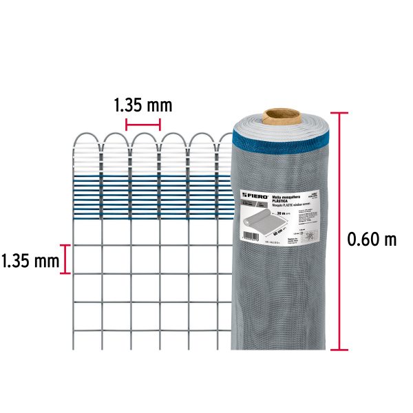 44957 - Rollo de 30 m x 0.6 m de malla mosquitera plástica gris
